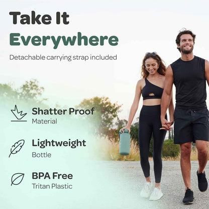 Water Bottle with Time Marker -Large BPA Free Water Bottle & No Sweat Sleeve -Leak Proof Gym Bottle with Fruit Infuser Strainer & Times to Drink -Ideal for Fitness Sports & Outdoors