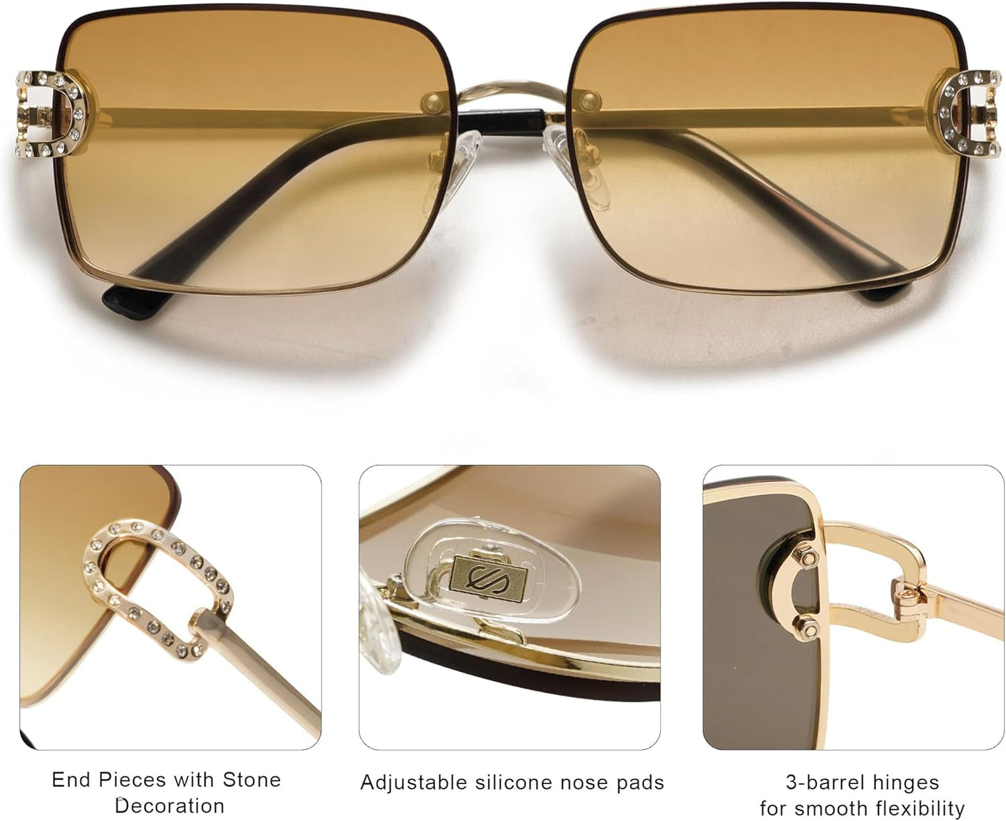 Vintage Rectangle Sunglasses for Women,Trendy Rimless 90S UV400 Womens Y2K Shades SJ1178