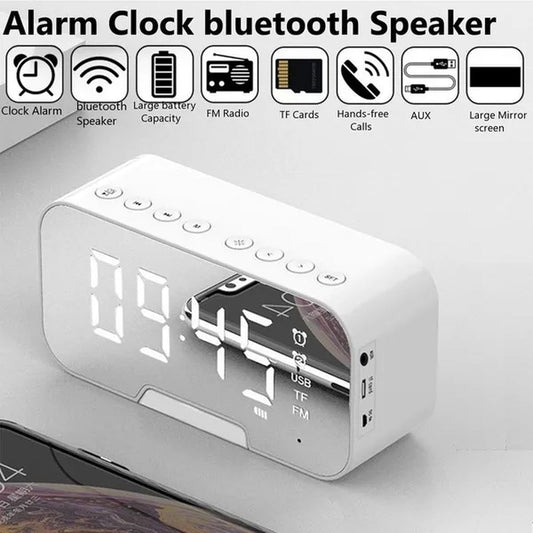 NEW Wireless Bluetooth 5.0 Speaker with Phone Holder Function Mirror LED Alarm Clock Wireless Bluetooth Speaker with FM