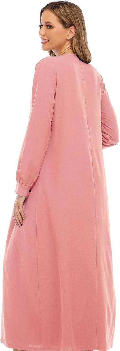 Womens Abaya Long Sleeve Muslim Dress Prayer Clothes Casual Islamic Kaftan with Pocket