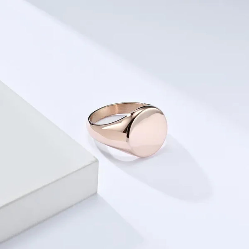 Simple Plain High Polish Flat round Signet Stamp Ring for Women Men 316L Stainless Steel Punk Rock Cool Rings Comfort Fit Band Size 7-12 Silver / Black / Gold / Rose Gold