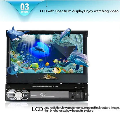 1DIN 7" HD Retractable Touch Screen Car Stereo Audio Bluetooth Car Radio Support Bluetooth/Usb/Aux/Fm/Am Mirrorlink+ SWC+ Rearview Camera (Optional)