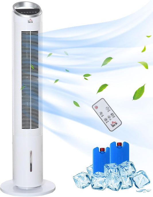 40" Evaporative Air Cooler with Water Tank, 3-In-1 Ice Cooling Fan with Humidifier, 52° Oscillating Portable Swamp Cooler for Home Office, 3 Modes, 3 Speeds, 8H Timer, Remote, White