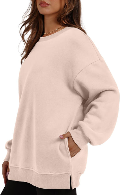 Womens Oversized Sweatshirts Crewneck Long Sleeve Tops Fleece Pullover Fall Fashion Clothes with Pocket