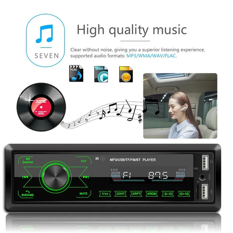 1DIN Touch Car Stereo 12V In-Dash Auto Radio Car MP3 Player Audio Music Stereo with Remote Control Fm/Bluetooth/Usb/Sd/Aux-In Colorful Lights +TF Card (Optional)