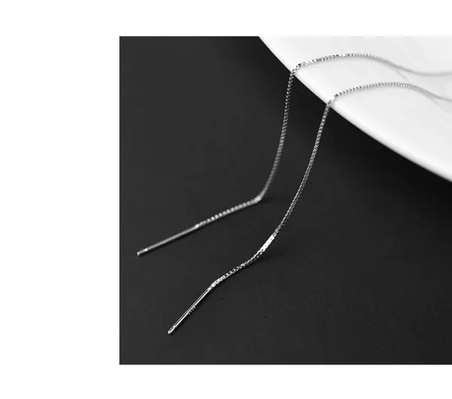 Minimalist Women's Earline Earrings silver-plated Long Chain Earrings, Women's Exquisite Silver Bar Earrings Valentine's Day Gift Engagement Wedding Earrings Gift Jewelry