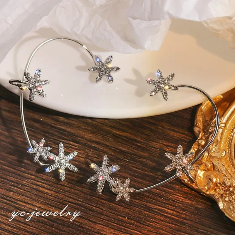 Shining Zircon Snowflake Ear Cuff for Women Non Piercing hanging ears Ear Clips Diamond Ear Hook Party Wedding Jewelry Gifts