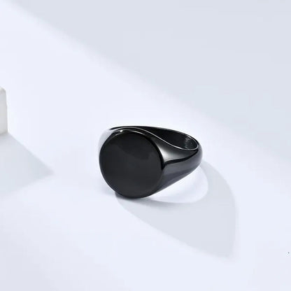 Simple Plain High Polish Flat round Signet Stamp Ring for Women Men 316L Stainless Steel Punk Rock Cool Rings Comfort Fit Band Size 7-12 Silver / Black / Gold / Rose Gold