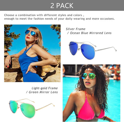 Women'S Lightweight Oversized Aviator Sunglasses - Mirrored Polarized Lens