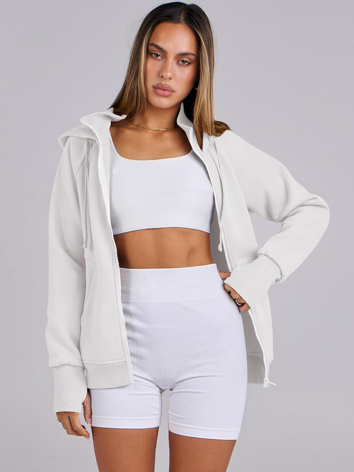 Womens Zip up Hoodies Fleece Jackets Long Sleeve Sweatshirts Pockets Casual Fall Fashion Preppy Outfits Y2K Clothes