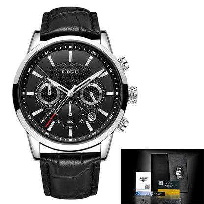 2019 LIGE New Fashion Gift Men Watch Leather Analog Quartz watches  Waterproof Chronograph Watch Sport Date Watch