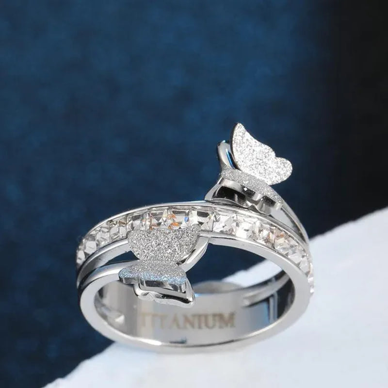 Women Titanium Eternity Ring Crystal Anniversary Butterfly Wedding Engagement Band Size 6-9