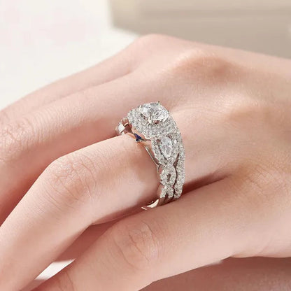 Newshe 1.5 Carats AAAAA Cubic Zircoina Wedding Engagement Ring Sets for Women Jewelry Gift 925 Sterling Silver Sz 4.5-13