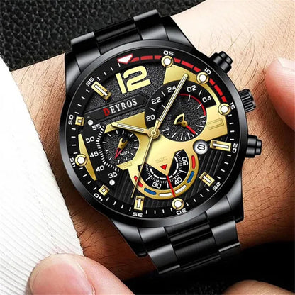 Fashion Men’s Stainless Steel Watches Luxury Quartz Wristwatch Calendar Luminous Clock Men Business Casual Watch