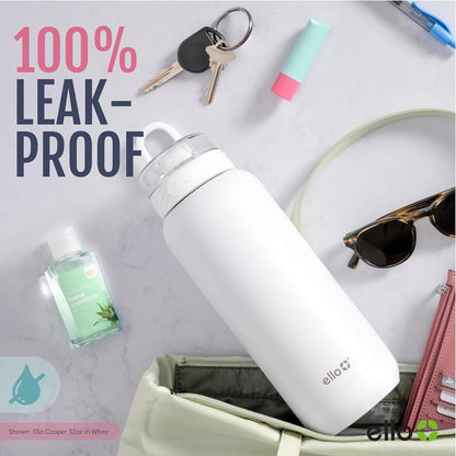 Cooper 32Oz Stainless Steel Water Bottle with Straw and Carry Handle, Double Walled and Vacuum Insulated Metal, Leak Proof Locking Lid with Soft Silicone Spout, Reusable, BPA Free, Yucca