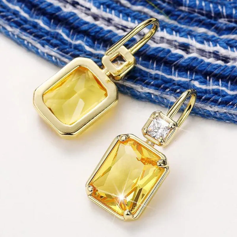Trendy Square Cut Citrine Earrings for Women Yellow Gold Plated Gemstone Hook Drop Earrings Jewelry Gift