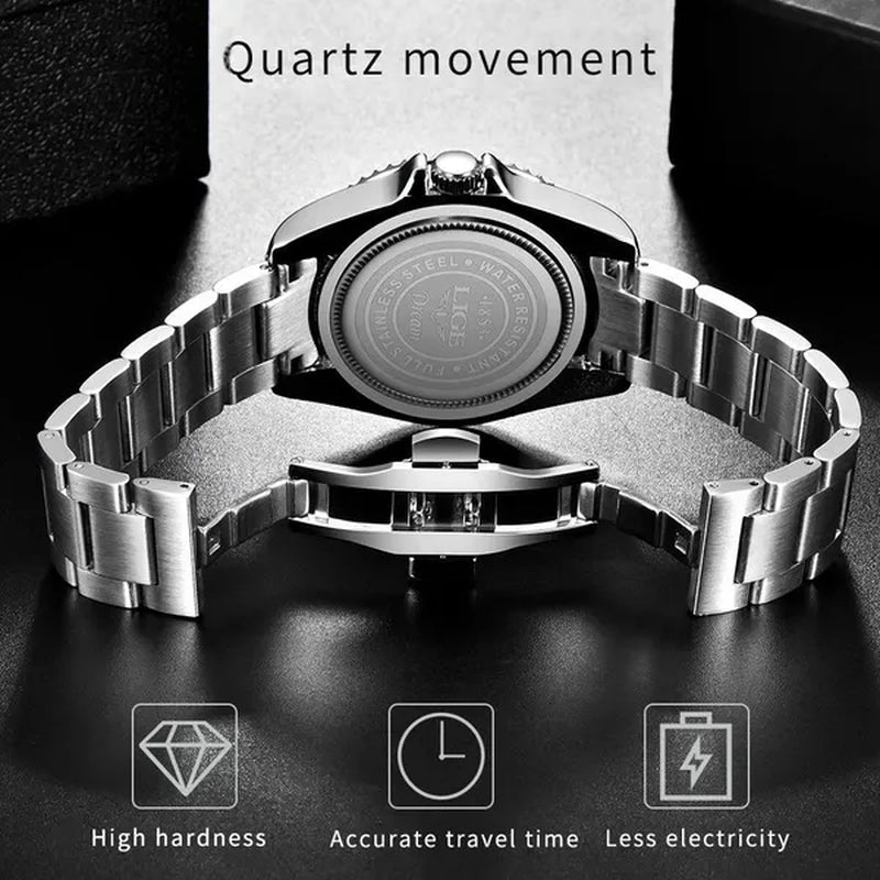 LIGE Military Men's Watch Stainless Steel Band Date Mens Business Male Watches Waterproof Luxuries Men Wrist Watches for Men