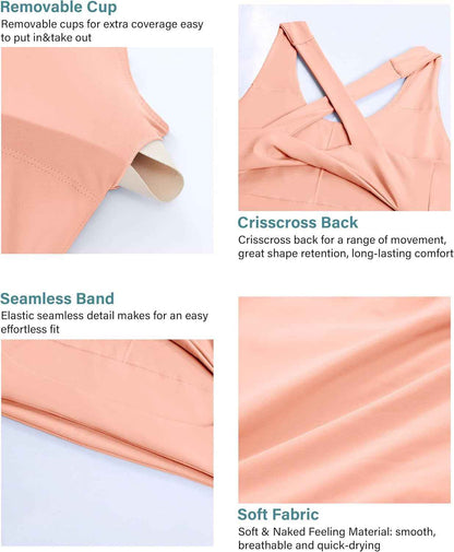 Sports Bras for Women Criss-Cross Back Padded Workout Tank Tops Medium Support Crop Tops for Women