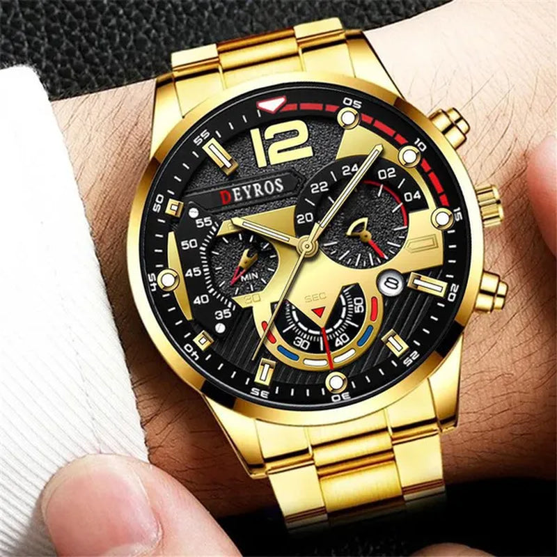 Fashion Men’s Stainless Steel Watches Luxury Quartz Wristwatch Calendar Luminous Clock Men Business Casual Watch