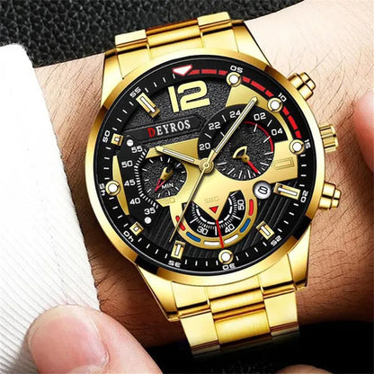 Fashion Men’s Stainless Steel Watches Luxury Quartz Wristwatch Calendar Luminous Clock Men Business Casual Watch