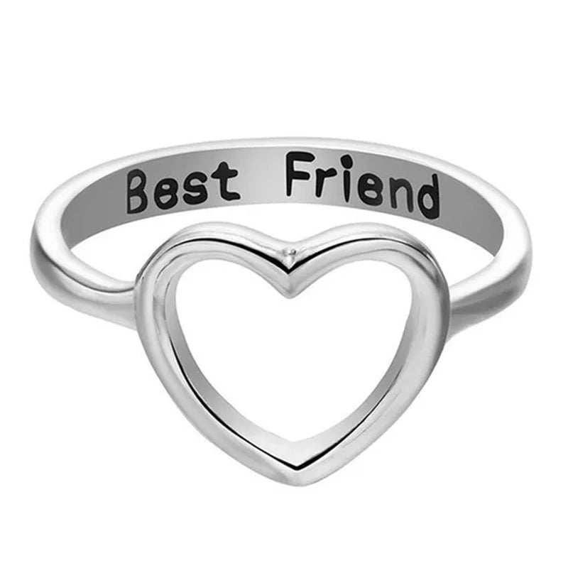 18K Gold Heart Shaped Hollow-out Ring Silver/Rose Gold Letter Rings for Best Friend Sz 6-10