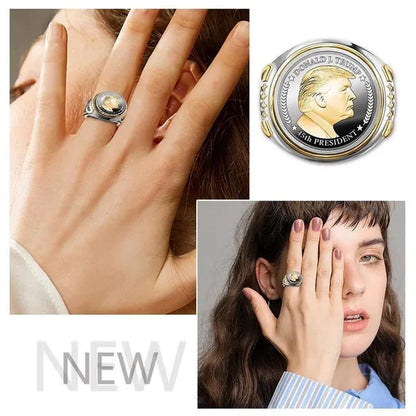 USA President Trump Statue Commemorative Coin Rings Trump Supporters Titanium Steel Jewelry Successfully Elected Souvenir Gift