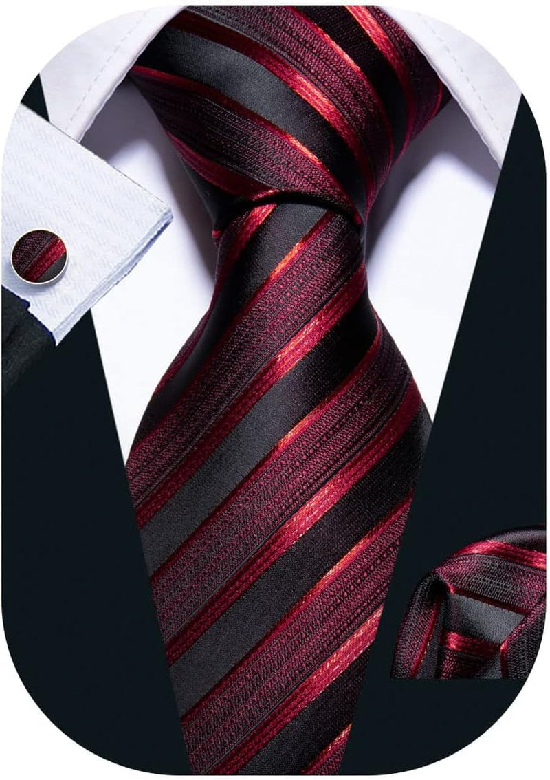 Stripe Men Ties Set Classic WOVEN Necktie with Handkerchief Cufflinks Formal
