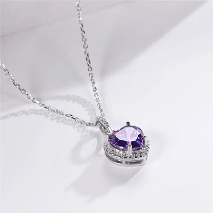 Women's Birthstone Necklace Ruby/Sapphire/ Amethyst Jewelry 925 Sterling Silver Chain Love Heart Pendant Crystal  12 Month Birth Stones Pendant for Women Girls, 誕生石,pierre de naissance,Valentines gift