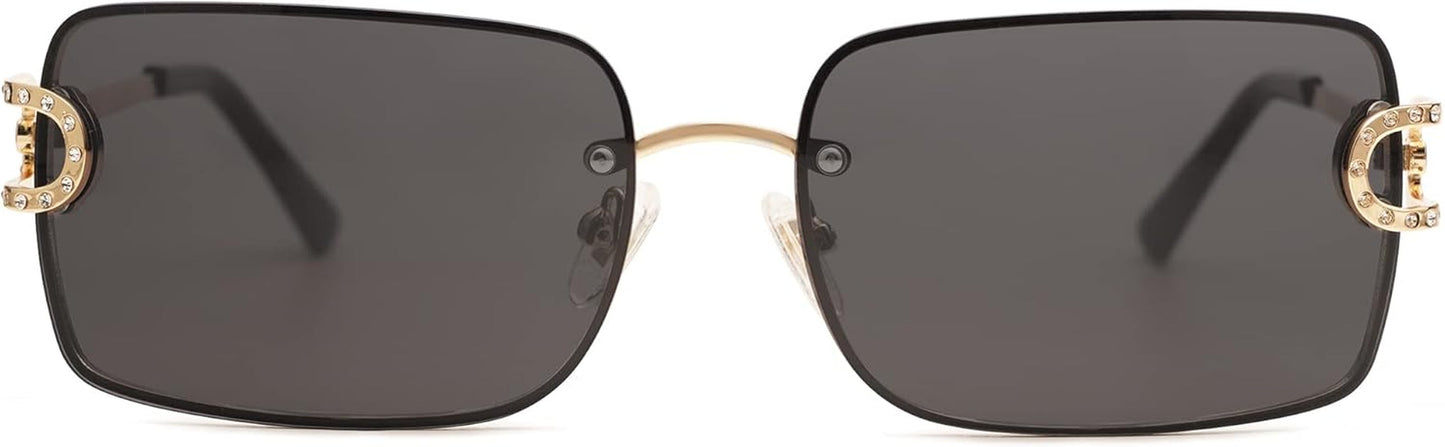 Vintage Rectangle Sunglasses for Women,Trendy Rimless 90S UV400 Womens Y2K Shades SJ1178