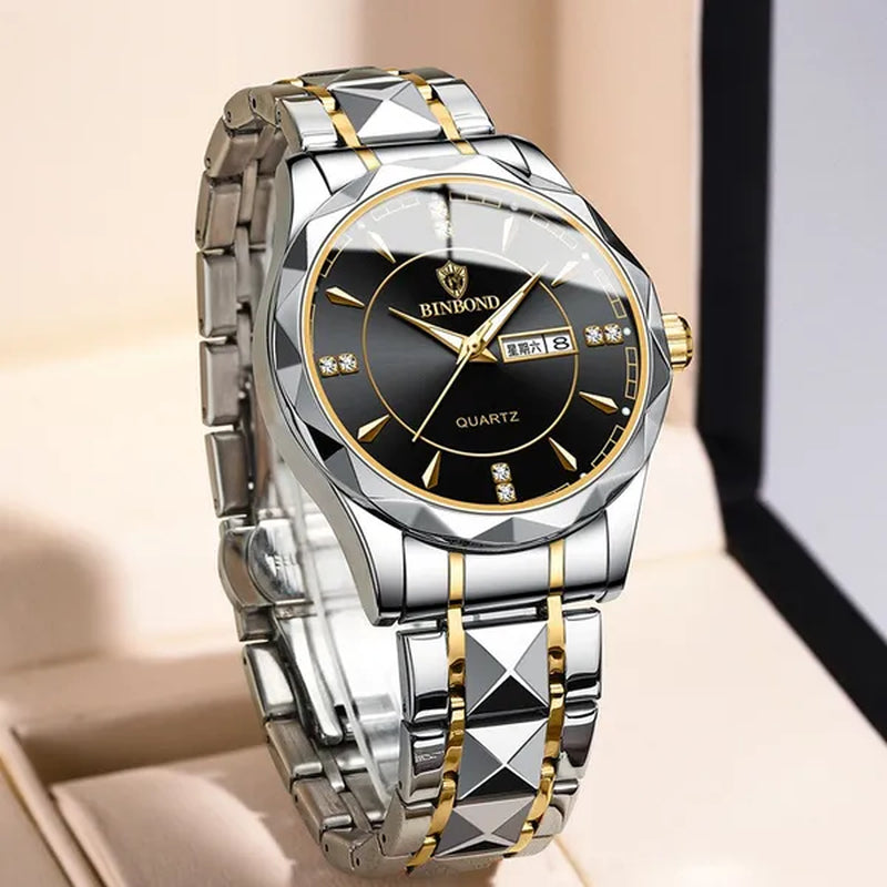 BINBOND Men's Fashion Quartz Watches Ultra Thin Diamond Stainless Steel Watch Waterproof Luminous Wrist Watch