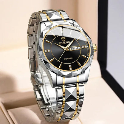 BINBOND Men's Fashion Quartz Watches Ultra Thin Diamond Stainless Steel Watch Waterproof Luminous Wrist Watch