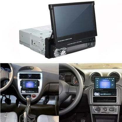 7Inch HD Retractable Touch Screen 1Din Car Stereo Audio Bluetooth Car Radio FM USB Support Mirror Link and Backup Camera(Optional)
