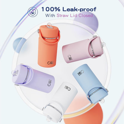 Kids Water Bottle with Straw Lid 14Oz, Vacuum Insulated 316 Stainless Steel Water Bottles for Kids for School, Leakproof Water Bottle, BPA Free and Keep Cold for 24 Hours