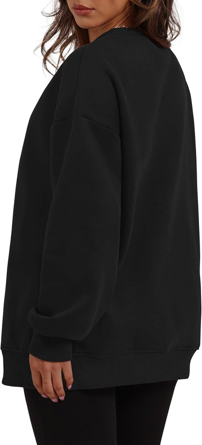 Womens Oversized Sweatshirts Crewneck Long Sleeve Tops Fleece Pullover Fall Fashion Clothes with Pocket