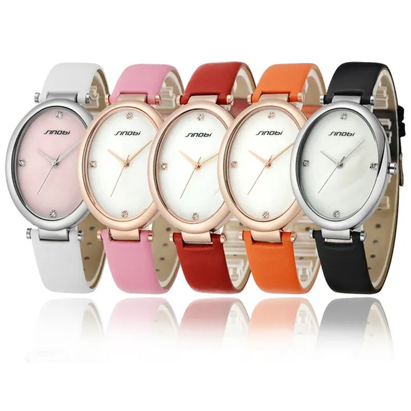 Ladies Elegant Ceramic Dial Oval Leather Band OL Business Watch Women Bracelet Rose Gold Wristwatch