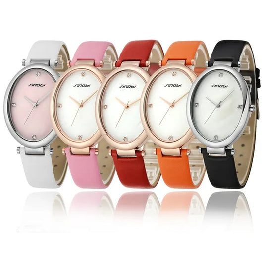 Ladies Elegant Ceramic Dial Oval Leather Band OL Business Watch Women Bracelet Rose Gold Wristwatch