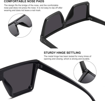Square Sunglasses for Women Men Fashion Big Frame Flat Top Sun Glasses Mirror Lens