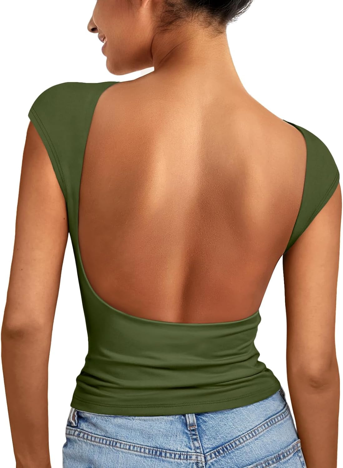 Womens Backless Tops Open Back Shirts Summer Crop Shirts Short Sleeve Cute Clothes Y2K Clothing 2025