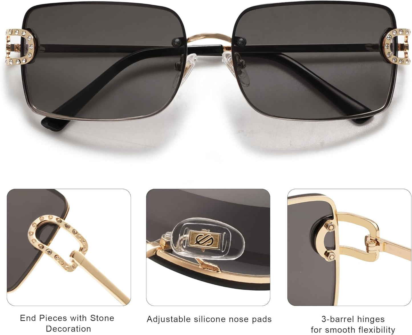 Vintage Rectangle Sunglasses for Women,Trendy Rimless 90S UV400 Womens Y2K Shades SJ1178