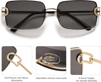 Vintage Rectangle Sunglasses for Women,Trendy Rimless 90S UV400 Womens Y2K Shades SJ1178