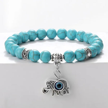 Turkey Evil Eye Beaded Bracelets Butterfly Buddhist Palm Hand Owl Turtle Alloy Pendant Bracelet Women Men Lucky Stretch Bangles Jewelry