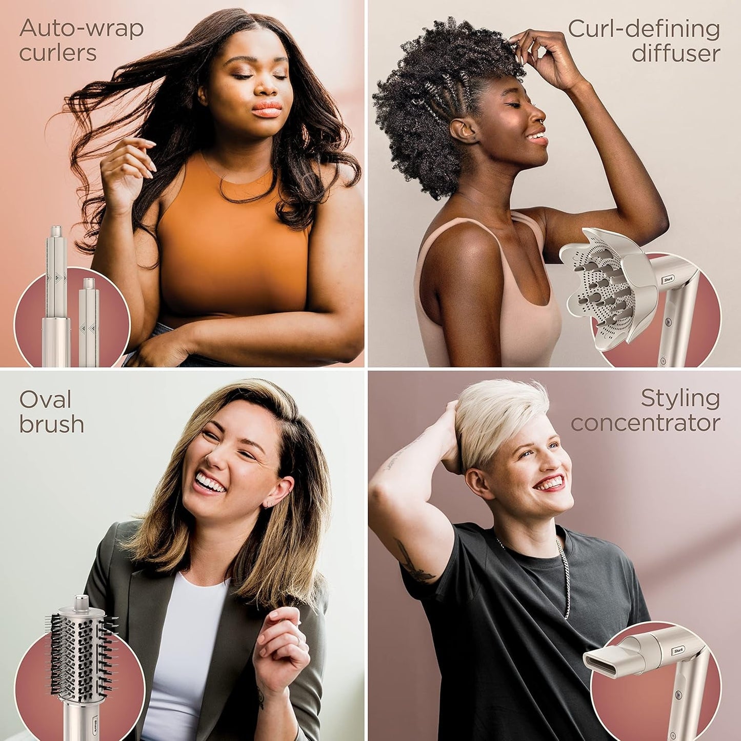 HD435 Flexstyle Air Styling & Drying System, Powerful Hair Blow Dryer & Multi-Styler with Auto-Wrap Curlers, Curl-Defining Diffuser, Oval Brush, & Concentrator Attachment, Stone