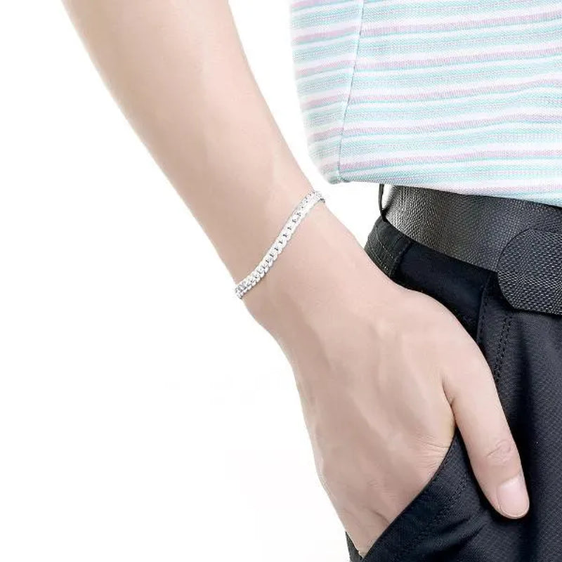 18K Gold/925 Sterling Silver Classic Flat Sideways Chain Bracelets for Women Men'S Fashion Party Wedding Jewelry Gifts