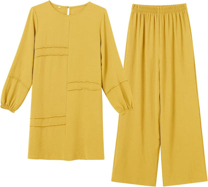 Abayas Dress for Women Muslim Long Sleeve Loose Top Pants 2 Pcs Dubai Islamic Muslim Women Matching Sets