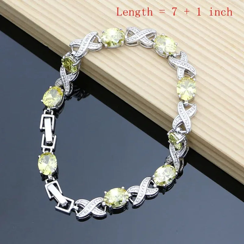 925 Sterling Silver Jewelry Sets Yellow Topaz Gemstone Wedding Women Earrings/Pendant/Necklace/adjustable Ring/Bracelets