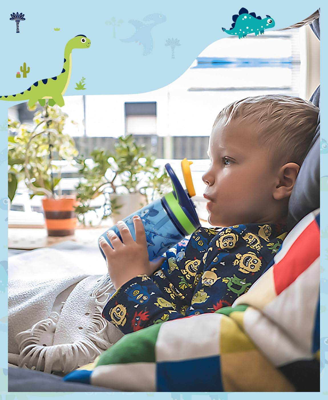 Kids Water Bottle, BPA Free Tritan 13.5Oz Water Bottle with Leakproof Lid, Straw & Carrying Loop for Toddlers