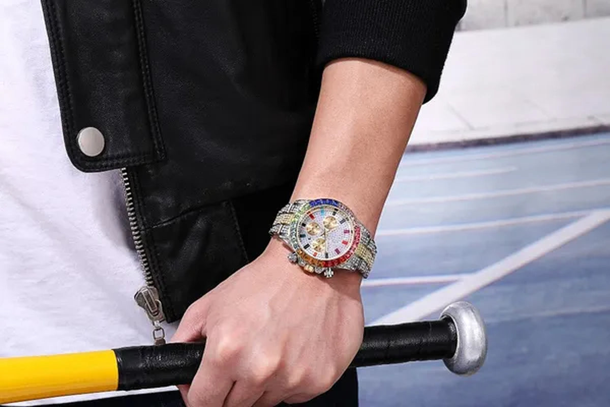 Men Watch Luxury Brand  Mens Gold men Watch Quartz Clock Chronograph colorful Diamond Steel Iced Out Watch Reloj Hombre