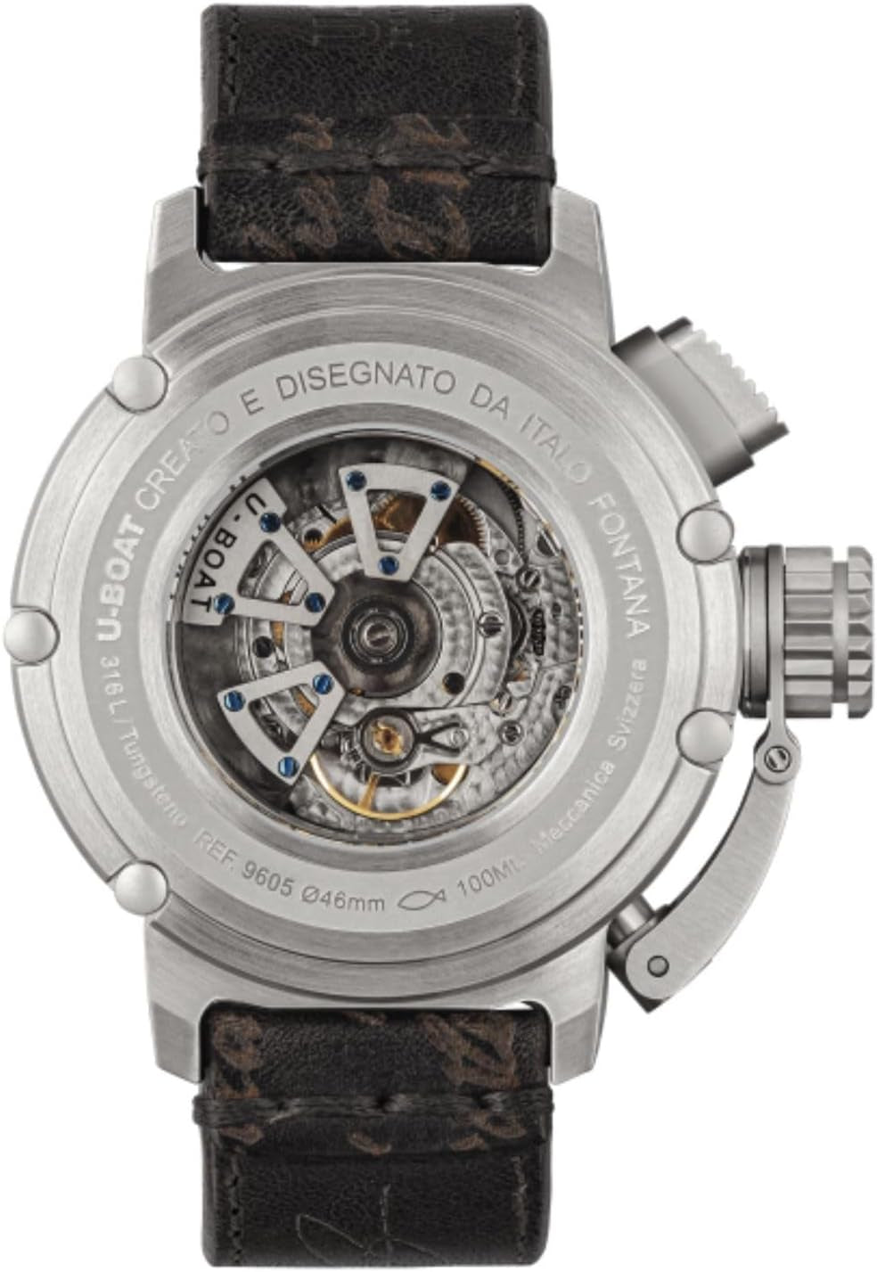 Chimera 46Mm Ss Black Mens Analog Automatic Watch with Leather Bracelet 9605