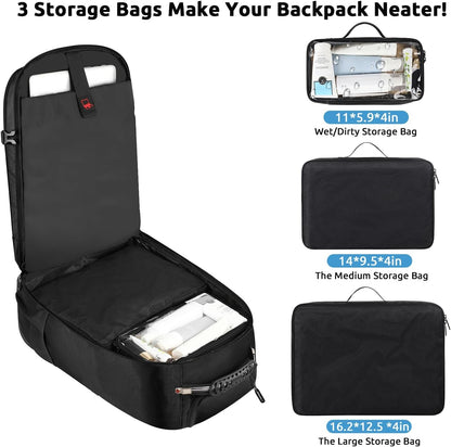 Rolling Backpack, Travel Backpack with Wheels, Carry on Backpacks with 3 Packing Cubes, 17.3 Inch Wheeled Laptop Backpack for Men Women Adults to Travel Work Business Black