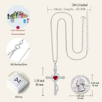 Women'S Heart Cross Necklace 925 Sterling Silver Cubic Zirconia Knot Pendant Crucifix Jewelry for Women